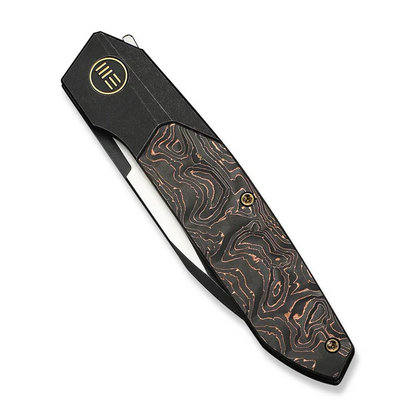 WE Knife Co., Ltd™ Brr15 Bolster Lock WE24007-1 Copper Foil Carbon Fiber and Black Anodized 6AL4V Titanium M390 Stainless Steel Pocket Knife