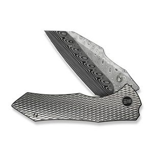 WE Knife Co., Ltd™ High-Fin XL Liner Lock WE24010-DS1 Satin Polished 6AL4V Titanium Damasteel Pocket Knife