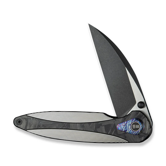 WE Knife Co., Ltd™ Zenthra Frame Lock WE24021C-1 Black Anodized 6AL4V Titanium and Shredded Carbon Fiber M390 Stainless Steel Pocket Knife