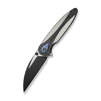 WE Knife Co., Ltd™ Zenthra Frame Lock WE24021C-1 Black Anodized 6AL4V Titanium and Shredded Carbon Fiber M390 Stainless Steel Pocket Knife