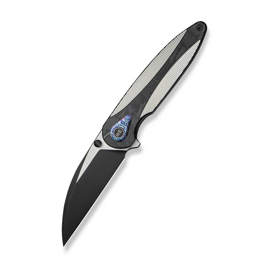 WE Knife Co., Ltd™ Zenthra Frame Lock WE24021C-1 Black Anodized 6AL4V Titanium and Shredded Carbon Fiber M390 Stainless Steel Pocket Knife
