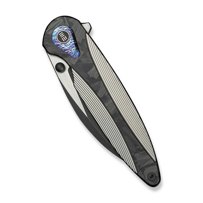 WE Knife Co., Ltd™ Zenthra Frame Lock WE24021C-1 Black Anodized 6AL4V Titanium and Shredded Carbon Fiber M390 Stainless Steel Pocket Knife