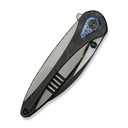 WE Knife Co., Ltd™ Zenthra Frame Lock WE24021C-1 Black Anodized 6AL4V Titanium and Shredded Carbon Fiber M390 Stainless Steel Pocket Knife