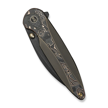 WE Knife Co., Ltd™ Zenthra Frame Lock WE24021C-3 Black Anodized 6AL4V Titanium and Copper Foil Carbon Fiber M390 Stainless Steel Pocket Knife