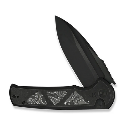 WE Knife Co., Ltd™ Sylox Button Lock WE24027-1 Black Anodized 6AL4V Titanium and Aluminum Foil Carbon Fiber M390 Stainless Steel Pocket Knife