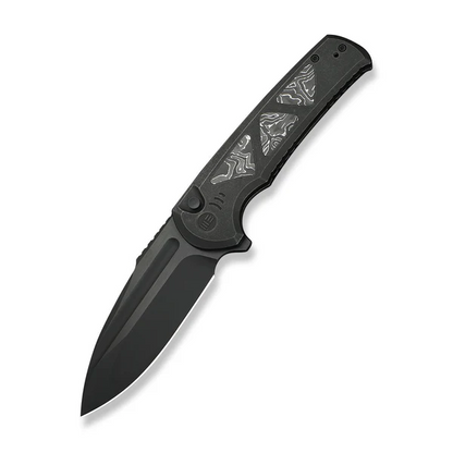WE Knife Co., Ltd™ Sylox Button Lock WE24027-1 Black Anodized 6AL4V Titanium and Aluminum Foil Carbon Fiber M390 Stainless Steel Pocket Knife