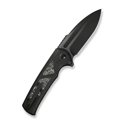WE Knife Co., Ltd™ Sylox Button Lock WE24027-1 Black Anodized 6AL4V Titanium and Aluminum Foil Carbon Fiber M390 Stainless Steel Pocket Knife