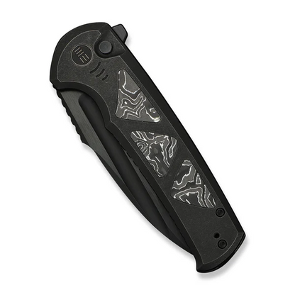 WE Knife Co., Ltd™ Sylox Button Lock WE24027-1 Black Anodized 6AL4V Titanium and Aluminum Foil Carbon Fiber M390 Stainless Steel Pocket Knife
