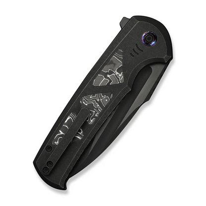 WE Knife Co., Ltd™ Sylox Button Lock WE24027-1 Black Anodized 6AL4V Titanium and Aluminum Foil Carbon Fiber M390 Stainless Steel Pocket Knife
