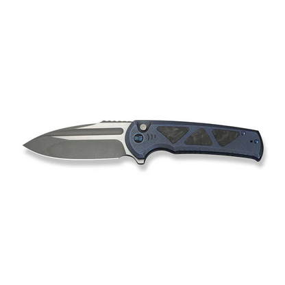 WE Knife Co., Ltd™ Sylox Button Lock WE24027-2 Blue Anodized 6AL4V Titanium and Shredded Carbon Fiber M390 Stainless Steel Pocket Knife