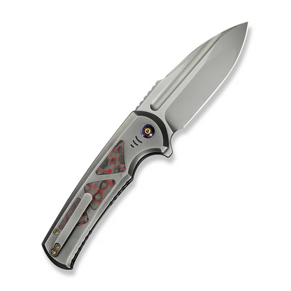 WE Knife Co., Ltd™ Sylox Button Lock WE24027-3 Polished 6AL4V Titanium and Lava Fow Fat Carbon Fiber M390 Stainless Steel Pocket Knife