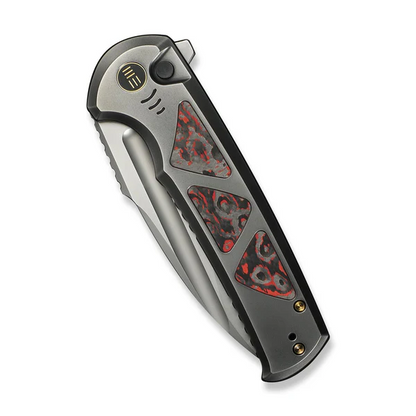 WE Knife Co., Ltd™ Sylox Button Lock WE24027-3 Polished 6AL4V Titanium and Lava Fow Fat Carbon Fiber M390 Stainless Steel Pocket Knife