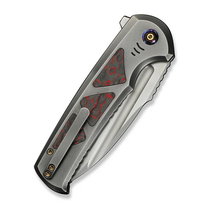 WE Knife Co., Ltd™ Sylox Button Lock WE24027-3 Polished 6AL4V Titanium and Lava Fow Fat Carbon Fiber M390 Stainless Steel Pocket Knife