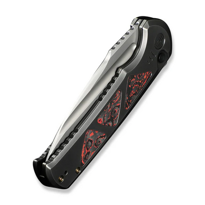 WE Knife Co., Ltd™ Sylox Button Lock WE24027-3 Polished 6AL4V Titanium and Lava Fow Fat Carbon Fiber M390 Stainless Steel Pocket Knife