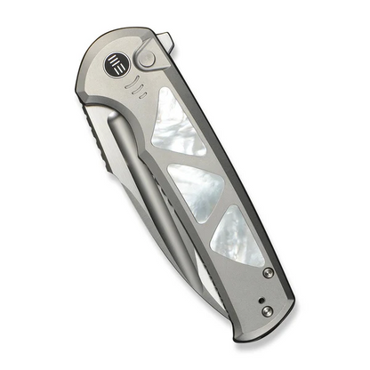 WE Knife Co., Ltd™ Sylox Button Lock WE24027-4 Polished 6AL4V Titanium and Mother-of-Pearl M390 Stainless Steel Pocket Knife