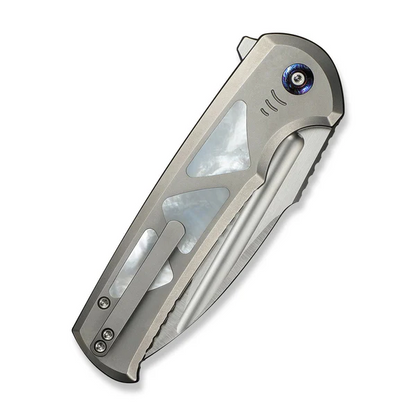 WE Knife Co., Ltd™ Sylox Button Lock WE24027-4 Polished 6AL4V Titanium and Mother-of-Pearl M390 Stainless Steel Pocket Knife