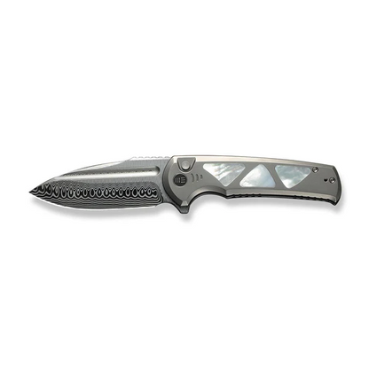 WE Knife Co., Ltd™ Sylox Button Lock WE24027-DS1 Polished 6AL4V Titanium and Mother-of-Pearl Damasteel Pocket Knife