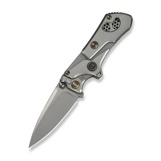 WE Knife Co., Ltd™ NexoMorph Button Lock Push Knife WE24037B-2 Gray 6AL4V Titanium M390 Stainless Steel Knife