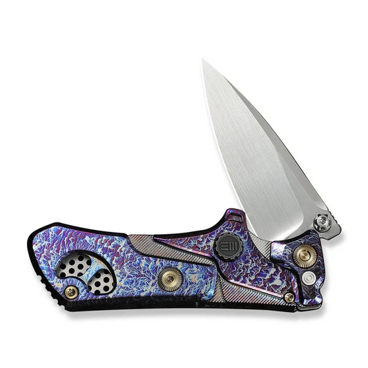 WE Knife Co., Ltd™ NexoMorph Button Lock Push Knife WE24037B-3 Flamed 6AL4V Titanium M390 Stainless Steel Knife