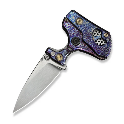 WE Knife Co., Ltd™ NexoMorph Button Lock Push Knife WE24037B-3 Flamed 6AL4V Titanium M390 Stainless Steel Knife