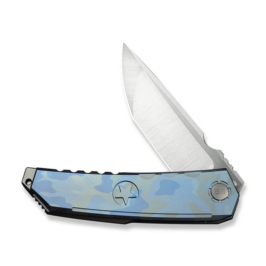WE Knife Co., Ltd™ Capstan Frame Lock WE24047-3 Blue Terrain Camo Anodized 6AL4V Titanium M390 Stainless Steel Pocket Knife