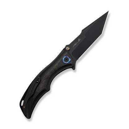 WE Knife Co., Ltd™ Tighe Down Button Lock WE24054B-1 Black Anodized 6AL4V Titanium M390 Stainless Steel Pocket Knife