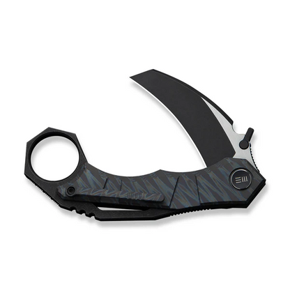 WE Knife Co., Ltd™ Tayra Frame Lock Karambit WE24069-4 Tiger Stripe Flamed 6AL4V Titanium M390 Stainless Steel Pocket Knife