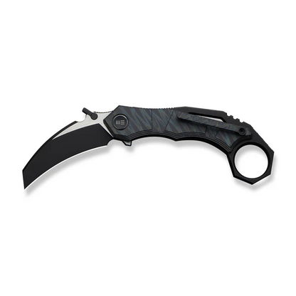 WE Knife Co., Ltd™ Tayra Frame Lock Karambit WE24069-4 Tiger Stripe Flamed 6AL4V Titanium M390 Stainless Steel Pocket Knife