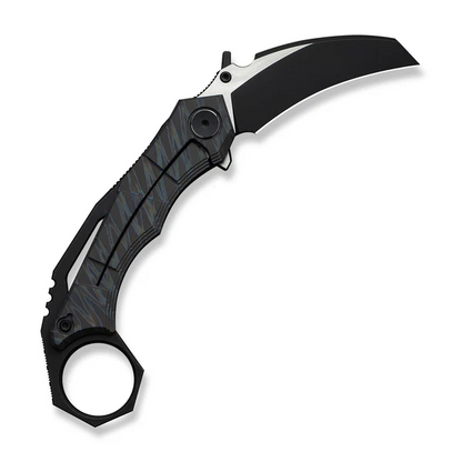 WE Knife Co., Ltd™ Tayra Frame Lock Karambit WE24069-4 Tiger Stripe Flamed 6AL4V Titanium M390 Stainless Steel Pocket Knife