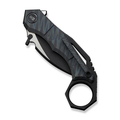 WE Knife Co., Ltd™ Tayra Frame Lock Karambit WE24069-4 Tiger Stripe Flamed 6AL4V Titanium M390 Stainless Steel Pocket Knife
