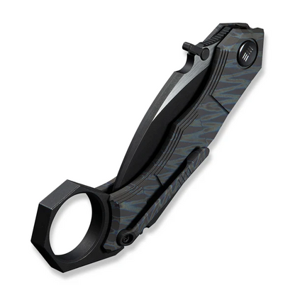 WE Knife Co., Ltd™ Tayra Frame Lock Karambit WE24069-4 Tiger Stripe Flamed 6AL4V Titanium M390 Stainless Steel Pocket Knife