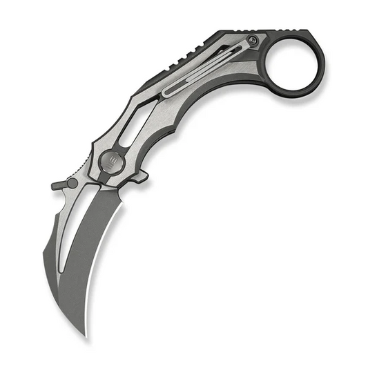 WE Knife Co., Ltd™ Cryonix Liner Lock Karambit WE24070-2 Satin & Gray Anodized 6AL4V Titanium M390 Stainless Steel Pocket Knife