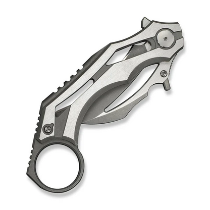WE Knife Co., Ltd™ Cryonix Liner Lock Karambit WE24070-2 Satin & Gray Anodized 6AL4V Titanium M390 Stainless Steel Pocket Knife