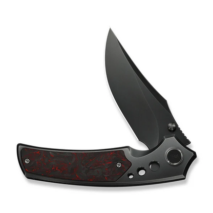 WE Knife Co., Ltd™ Skynix Frame Lock WE24087-4 Polished Gray 6AL4V Titanium and Red Marbled Carbon Fiber M390 Stainless Steel Pocket Knife