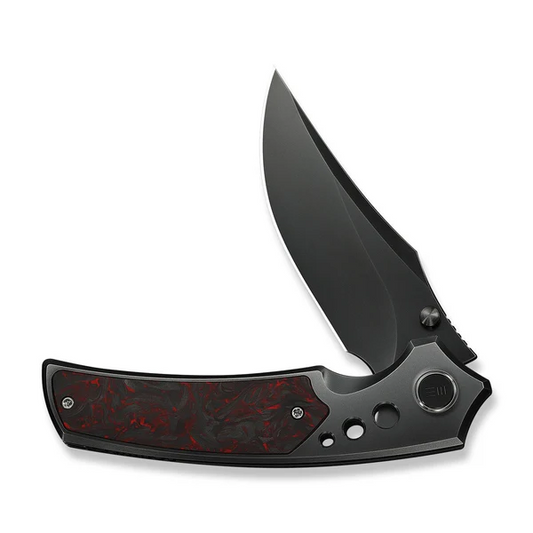 WE Knife Co., Ltd™ Skynix Frame Lock WE24087-4 Polished Gray 6AL4V Titanium and Red Marbled Carbon Fiber M390 Stainless Steel Pocket Knife