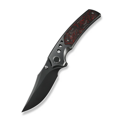 WE Knife Co., Ltd™ Skynix Frame Lock WE24087-4 Polished Gray 6AL4V Titanium and Red Marbled Carbon Fiber M390 Stainless Steel Pocket Knife