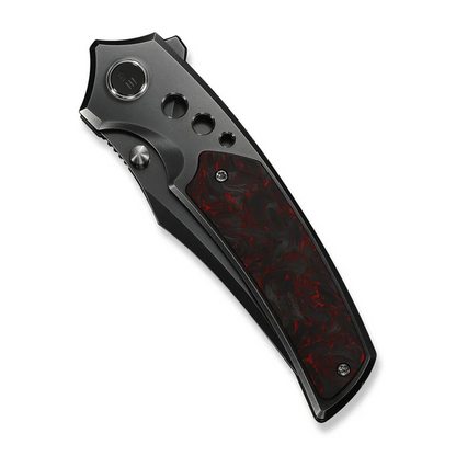 WE Knife Co., Ltd™ Skynix Frame Lock WE24087-4 Polished Gray 6AL4V Titanium and Red Marbled Carbon Fiber M390 Stainless Steel Pocket Knife