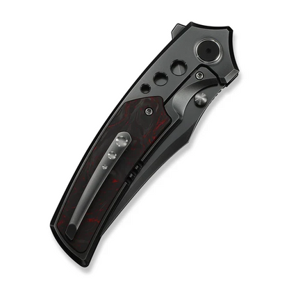 WE Knife Co., Ltd™ Skynix Frame Lock WE24087-4 Polished Gray 6AL4V Titanium and Red Marbled Carbon Fiber M390 Stainless Steel Pocket Knife