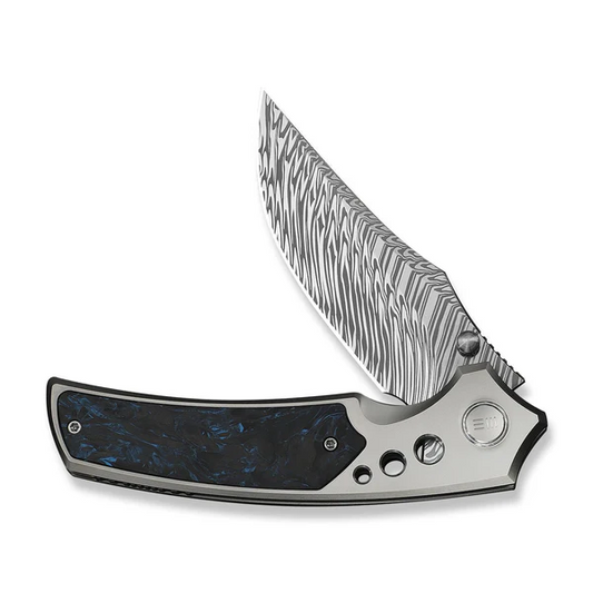 WE Knife Co., Ltd™ Skynix Frame Lock WE24087-DS1 Gray 6AL4V Titanium and Blue Marbled Carbon Fiber Damasteel Pocket Knife