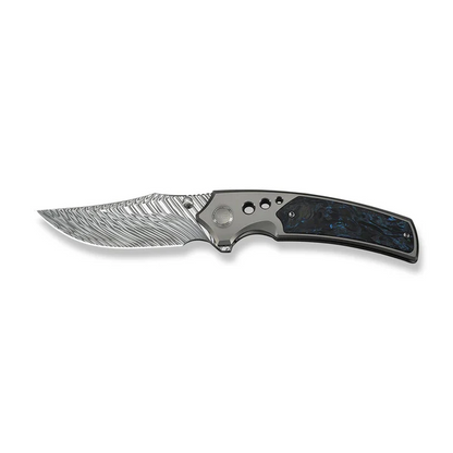 WE Knife Co., Ltd™ Skynix Frame Lock WE24087-DS1 Gray 6AL4V Titanium and Blue Marbled Carbon Fiber Damasteel Pocket Knife