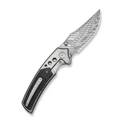 WE Knife Co., Ltd™ Skynix Frame Lock WE24087-DS1 Gray 6AL4V Titanium and Blue Marbled Carbon Fiber Damasteel Pocket Knife