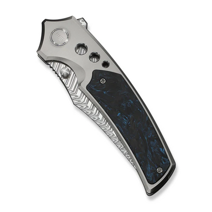 WE Knife Co., Ltd™ Skynix Frame Lock WE24087-DS1 Gray 6AL4V Titanium and Blue Marbled Carbon Fiber Damasteel Pocket Knife