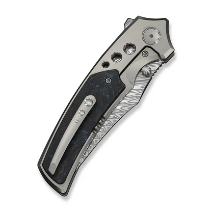 WE Knife Co., Ltd™ Skynix Frame Lock WE24087-DS1 Gray 6AL4V Titanium and Blue Marbled Carbon Fiber Damasteel Pocket Knife