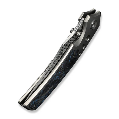 WE Knife Co., Ltd™ Skynix Frame Lock WE24087-DS1 Gray 6AL4V Titanium and Blue Marbled Carbon Fiber Damasteel Pocket Knife