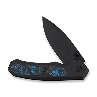 WE Knife Co., Ltd™ Corwyn Frame Lock WE24088-1 Black Anodized 6AL4V Titanium and Blue Carbon Fiber M390 Stainless Steel Pocket Knife