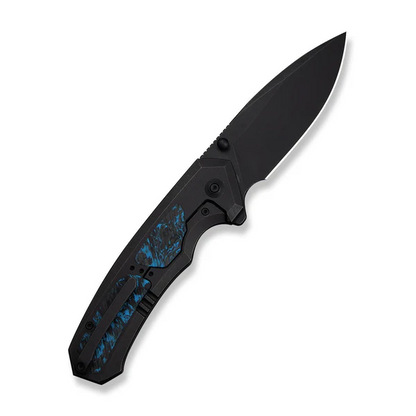 WE Knife Co., Ltd™ Corwyn Frame Lock WE24088-1 Black Anodized 6AL4V Titanium and Blue Carbon Fiber M390 Stainless Steel Pocket Knife