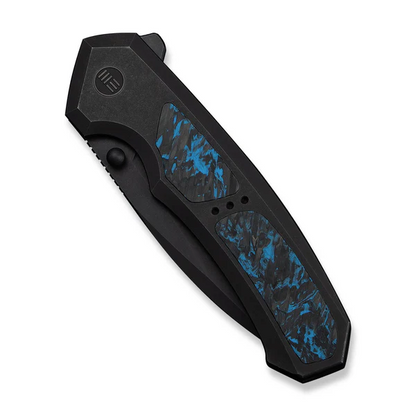 WE Knife Co., Ltd™ Corwyn Frame Lock WE24088-1 Black Anodized 6AL4V Titanium and Blue Carbon Fiber M390 Stainless Steel Pocket Knife