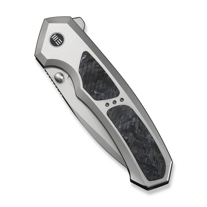 WE Knife Co., Ltd™ Corwyn Frame Lock WE24088-2 Gray 6AL4V Titanium and Black & Pink Carbon Fiber M390 Stainless Steel Pocket Knife