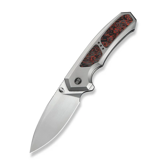 WE Knife Co., Ltd™ Corwyn Frame Lock WE24088-4 Bead-blasted 6AL4V Titanium and Lava Flow FatCarbon Fiber M390 Stainless Steel Pocket Knife