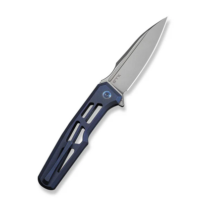 WE Knife Co., Ltd™ Dressytak Button Lock WE25059B-2 Blue Anodized 6AL4V Titanium M390 Stainless Steel Pocket Knife